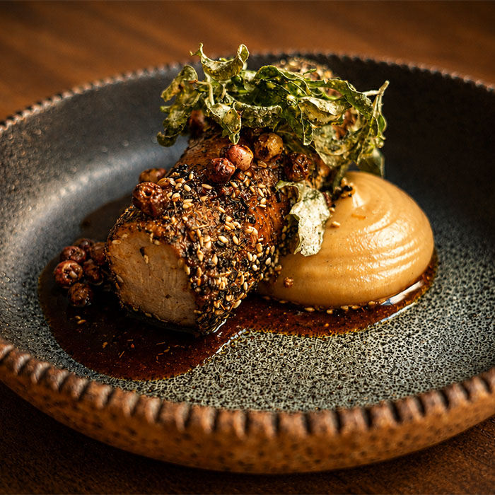 Wild Boar Fillet, Parsnip Caramel, Muntries, Native Furikake, Saltbush
