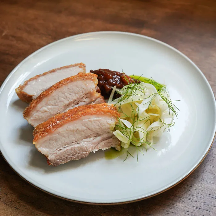 Pork Belly, Quandong Stonefruit Chutney, Pickled Fennel, Geraldton Wax